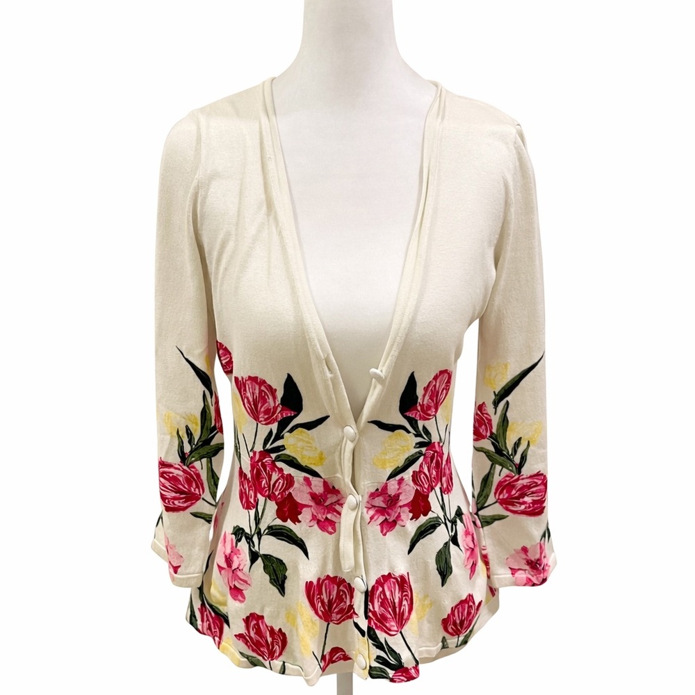 Floral Open Cardigan with Pink and Yellow Accents
